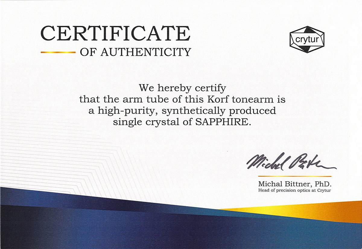 Korf Sapphire Certificate of Authenticity Galibier Design - Korf Sapphire Certificate of Authenticity